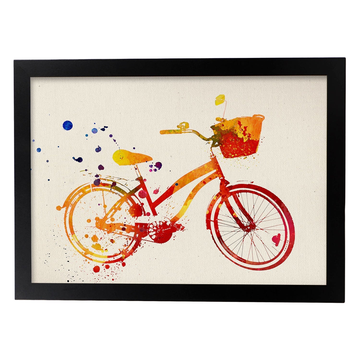 Poster de Bicicleta con diseño acuarela. Mix de láminas con estilo acuarela-Artwork-Nacnic-A3-Marco Negro-Nacnic Estudio SL