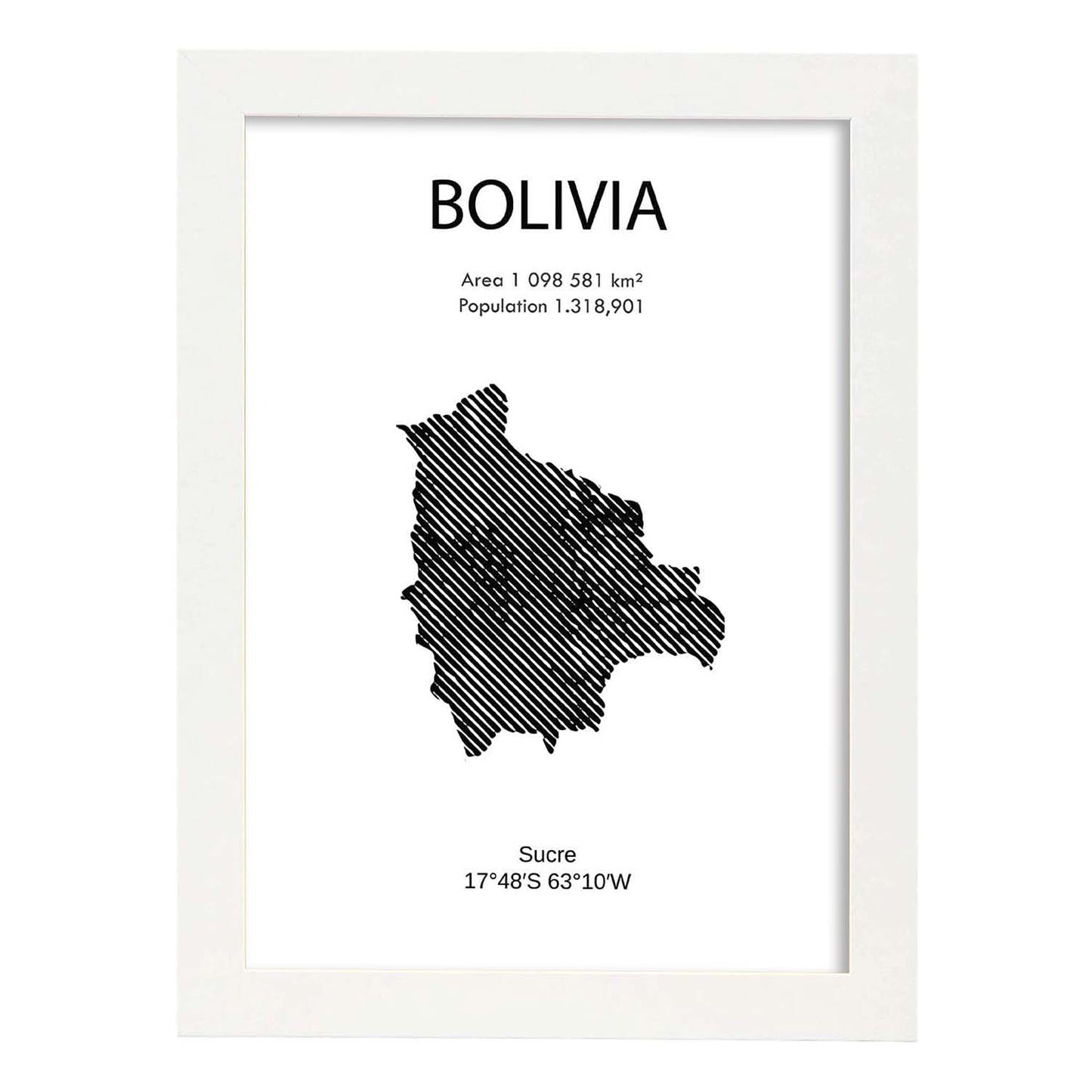 Poster de Bolivia. Láminas de paises y continentes del mundo.-Artwork-Nacnic-A3-Marco Blanco-Nacnic Estudio SL