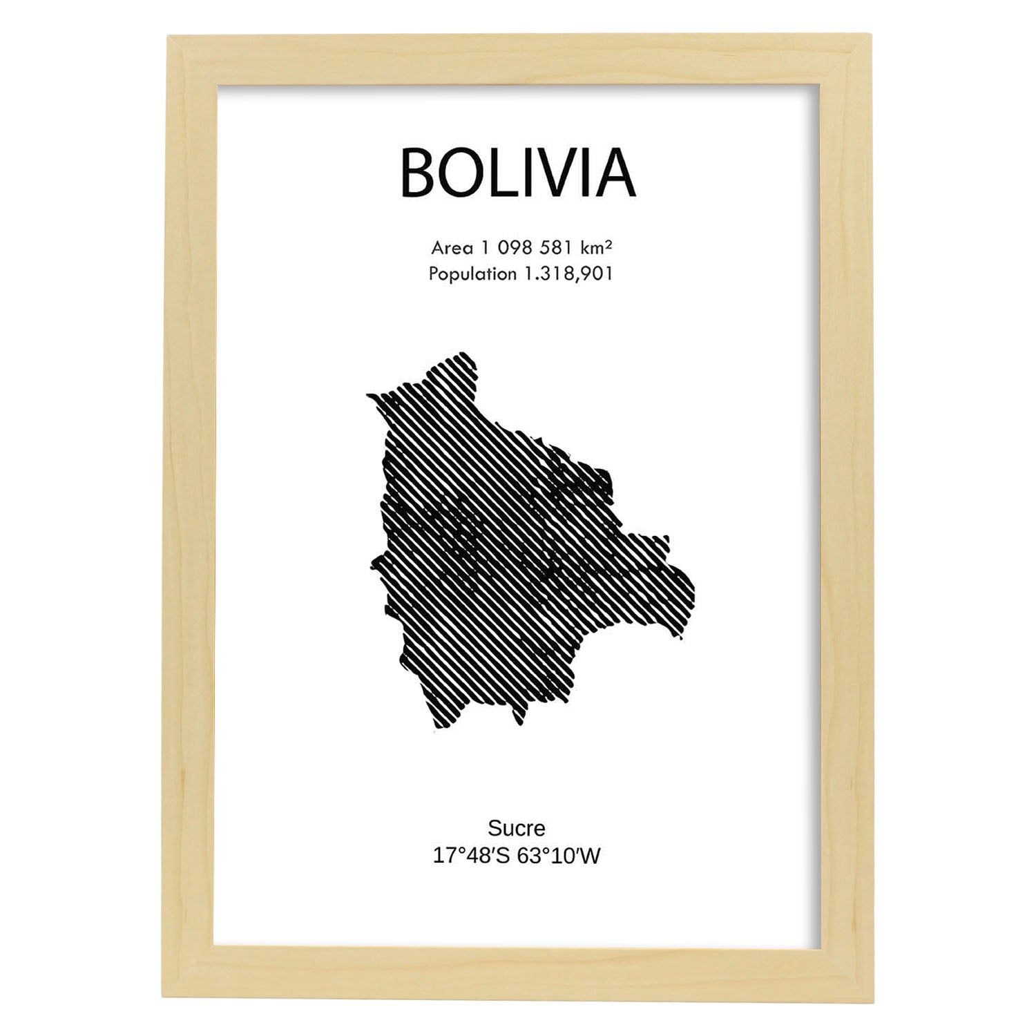 Poster de Bolivia. Láminas de paises y continentes del mundo.-Artwork-Nacnic-A3-Marco Madera clara-Nacnic Estudio SL