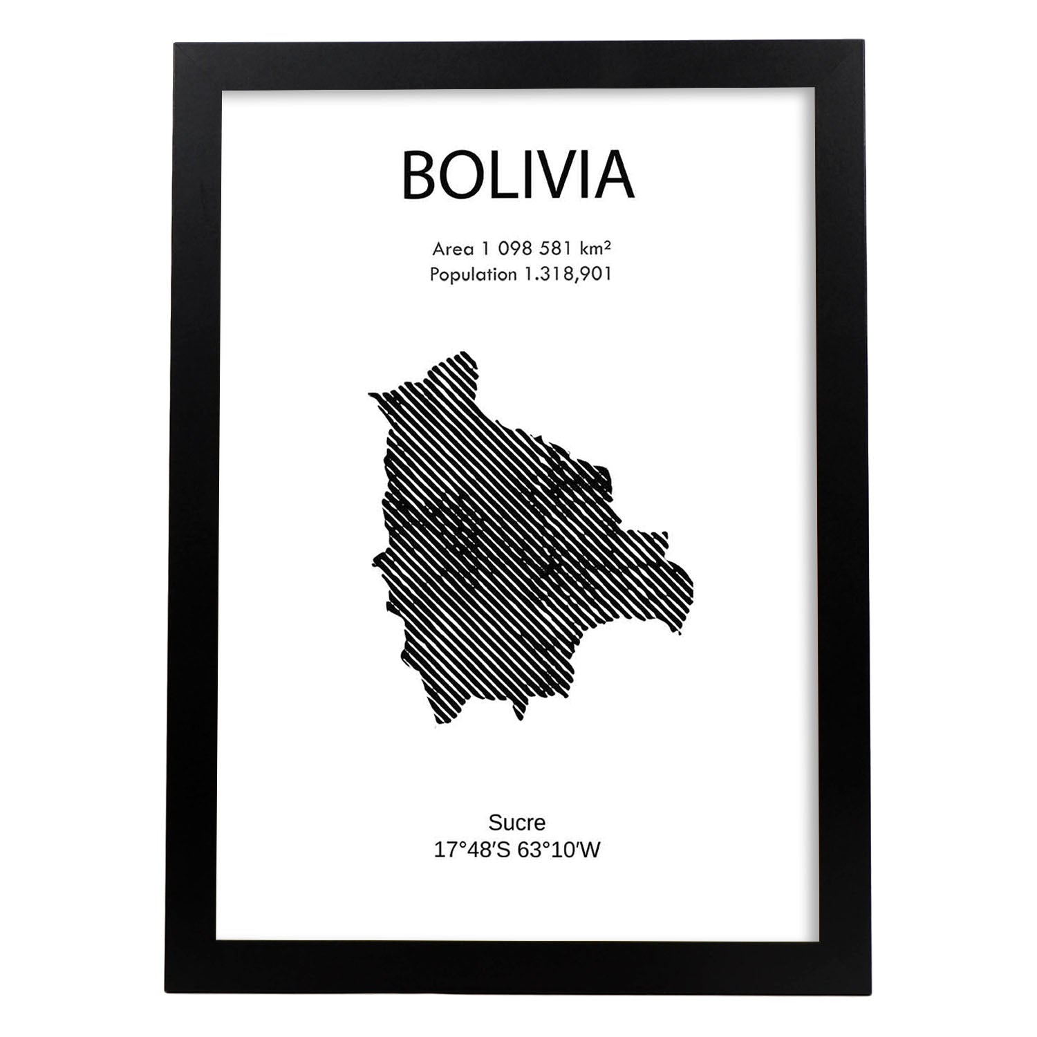 Poster de Bolivia. Láminas de paises y continentes del mundo.-Artwork-Nacnic-A3-Marco Negro-Nacnic Estudio SL