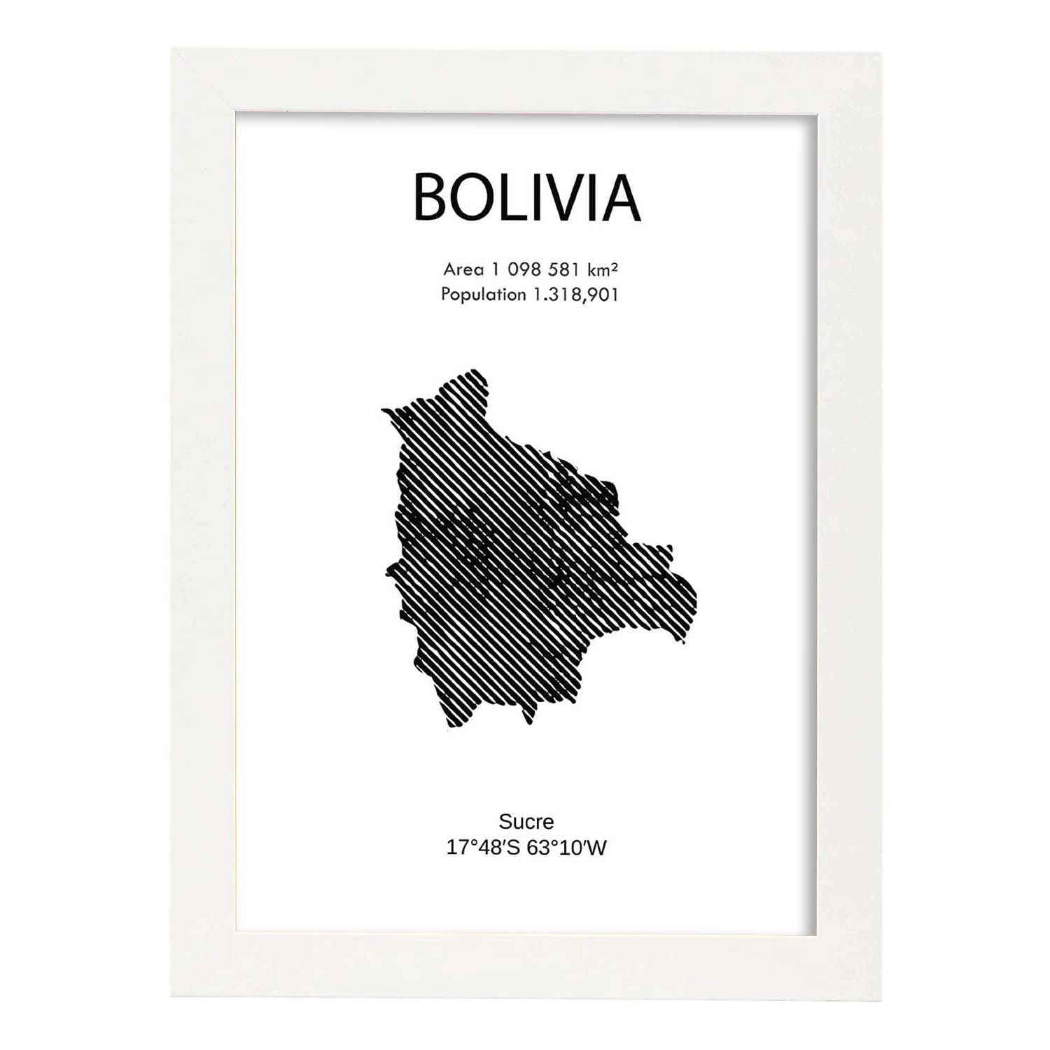 Poster de Bolivia. Láminas de paises y continentes del mundo.-Artwork-Nacnic-A4-Marco Blanco-Nacnic Estudio SL