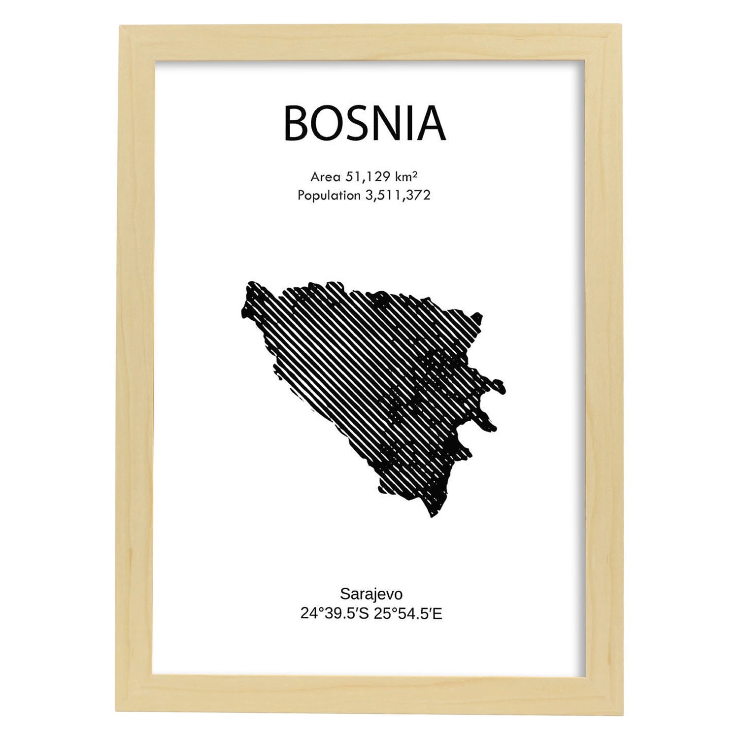 Poster de Bosnia. Láminas de paises y continentes del mundo.-Artwork-Nacnic-A3-Marco Madera clara-Nacnic Estudio SL
