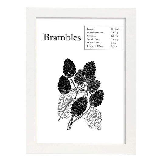 Poster de Brambles. Láminas de frutas y verduras en inglés.-Artwork-Nacnic-A4-Marco Blanco-Nacnic Estudio SL