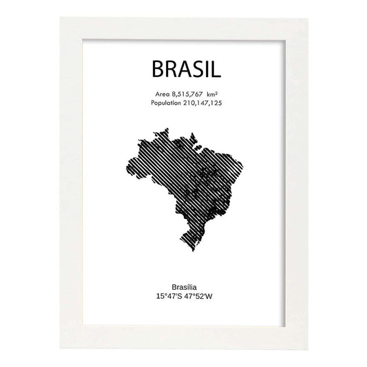 Poster de Brasil. Láminas de paises y continentes del mundo.-Artwork-Nacnic-A4-Marco Blanco-Nacnic Estudio SL