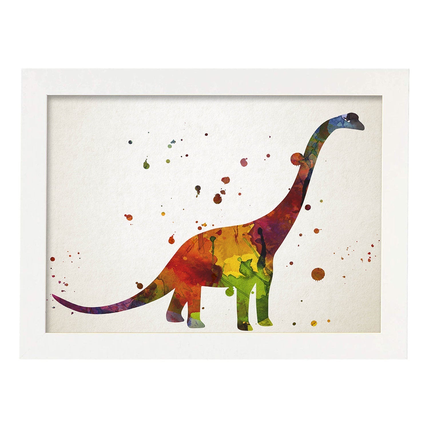Poster de Brontosaurio estilo acuarela. Láminas de animales con estilo acuarela-Artwork-Nacnic-A3-Marco Blanco-Nacnic Estudio SL