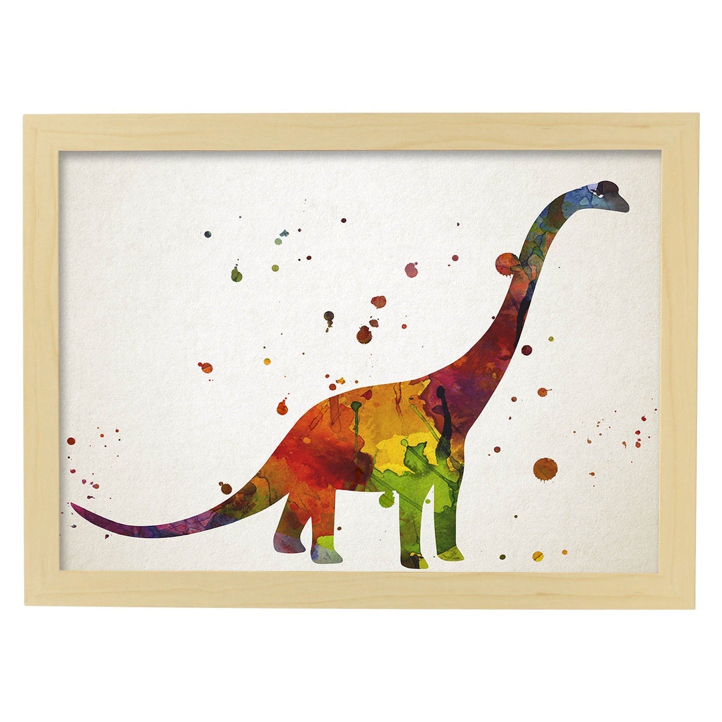 Poster de Brontosaurio estilo acuarela. Láminas de animales con estilo acuarela-Artwork-Nacnic-A3-Marco Madera clara-Nacnic Estudio SL