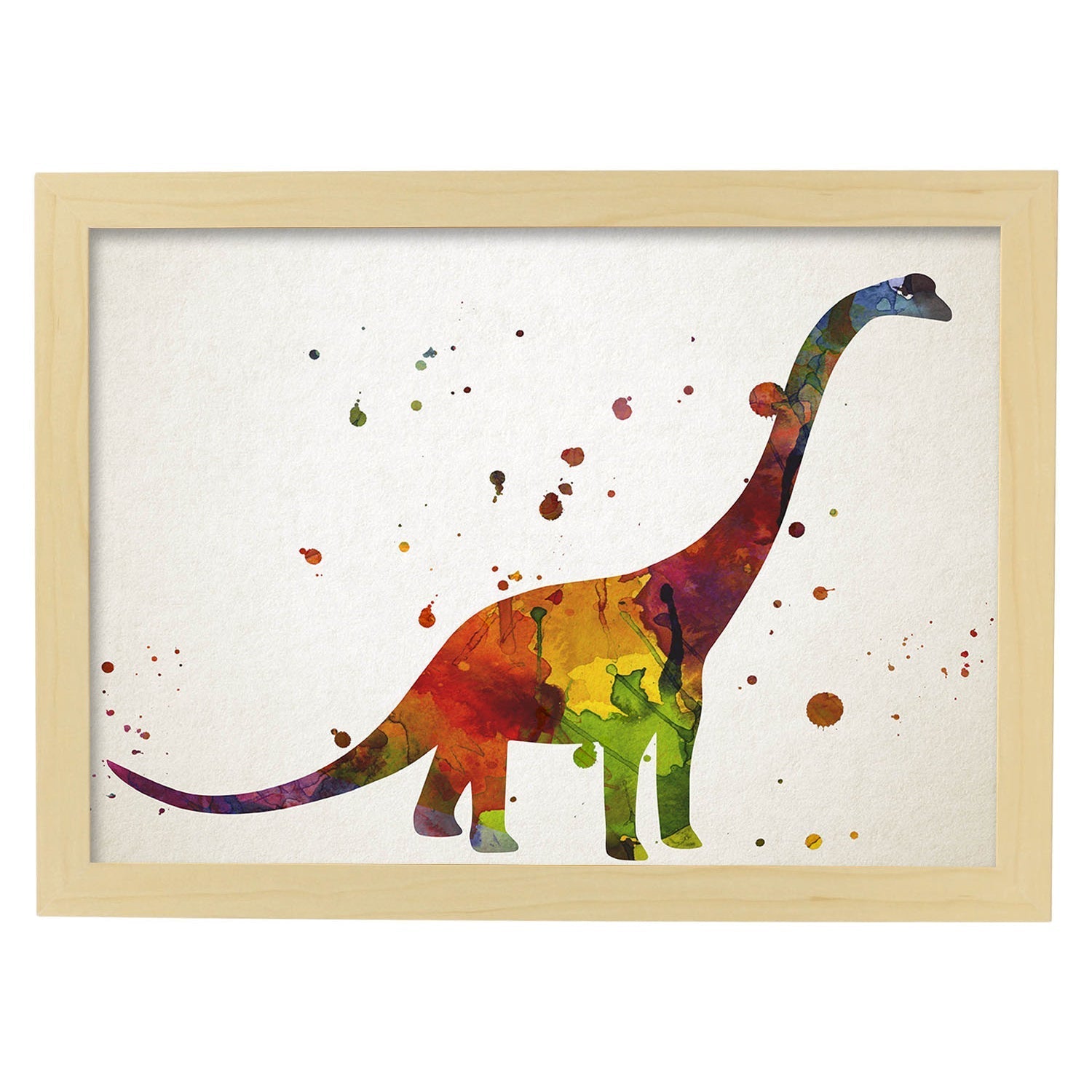 Poster de Brontosaurio estilo acuarela. Láminas de animales con estilo acuarela-Artwork-Nacnic-A4-Marco Madera clara-Nacnic Estudio SL
