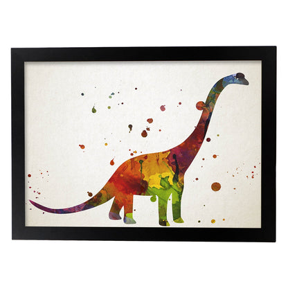 Poster de Brontosaurio estilo acuarela. Láminas de animales con estilo acuarela-Artwork-Nacnic-A4-Marco Negro-Nacnic Estudio SL