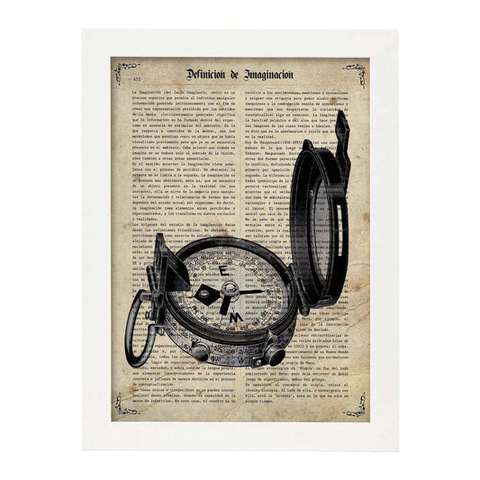 Poster de Brújula. Láminas vintage con definiciones. Diseño de interiores.-Artwork-Nacnic-A4-Marco Blanco-Nacnic Estudio SL