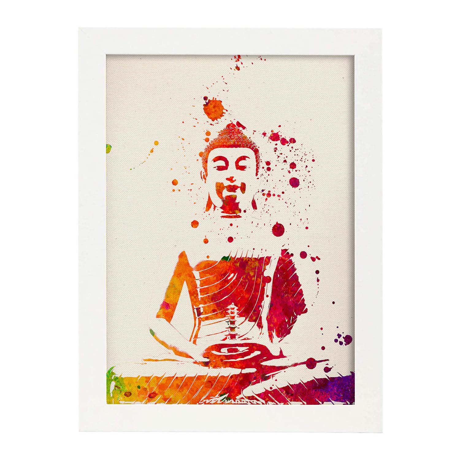 Poster de Buddha con diseño acuarela. Mix de láminas con estilo acuarela-Artwork-Nacnic-A3-Marco Blanco-Nacnic Estudio SL