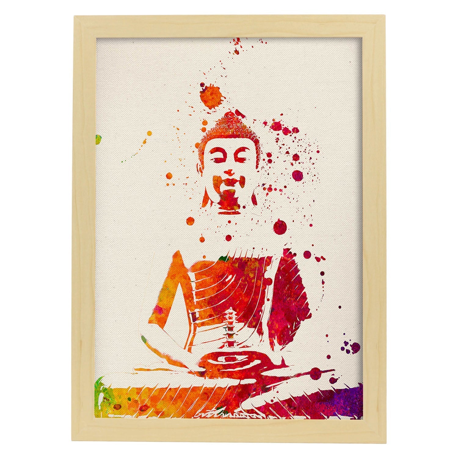 Poster de Buddha con diseño acuarela. Mix de láminas con estilo acuarela-Artwork-Nacnic-A3-Marco Madera clara-Nacnic Estudio SL