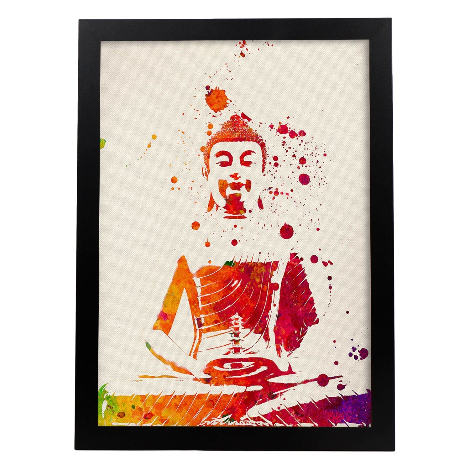 Poster de Buddha con diseño acuarela. Mix de láminas con estilo acuarela-Artwork-Nacnic-A3-Marco Negro-Nacnic Estudio SL