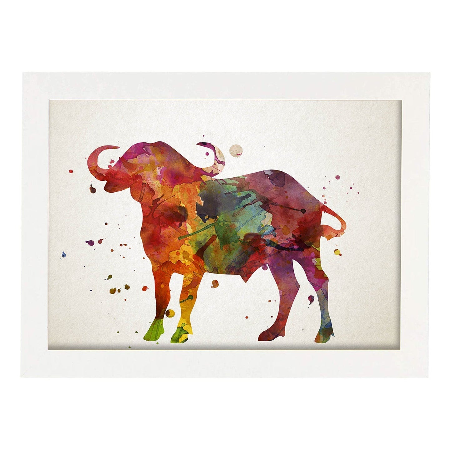 Poster de Buffalo estilo acuarela. Láminas de animales con estilo acuarela-Artwork-Nacnic-A3-Marco Blanco-Nacnic Estudio SL