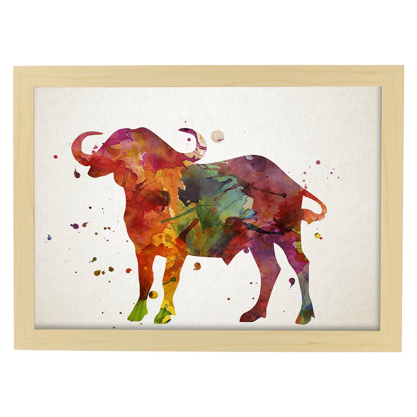 Poster de Buffalo estilo acuarela. Láminas de animales con estilo acuarela-Artwork-Nacnic-A3-Marco Madera clara-Nacnic Estudio SL