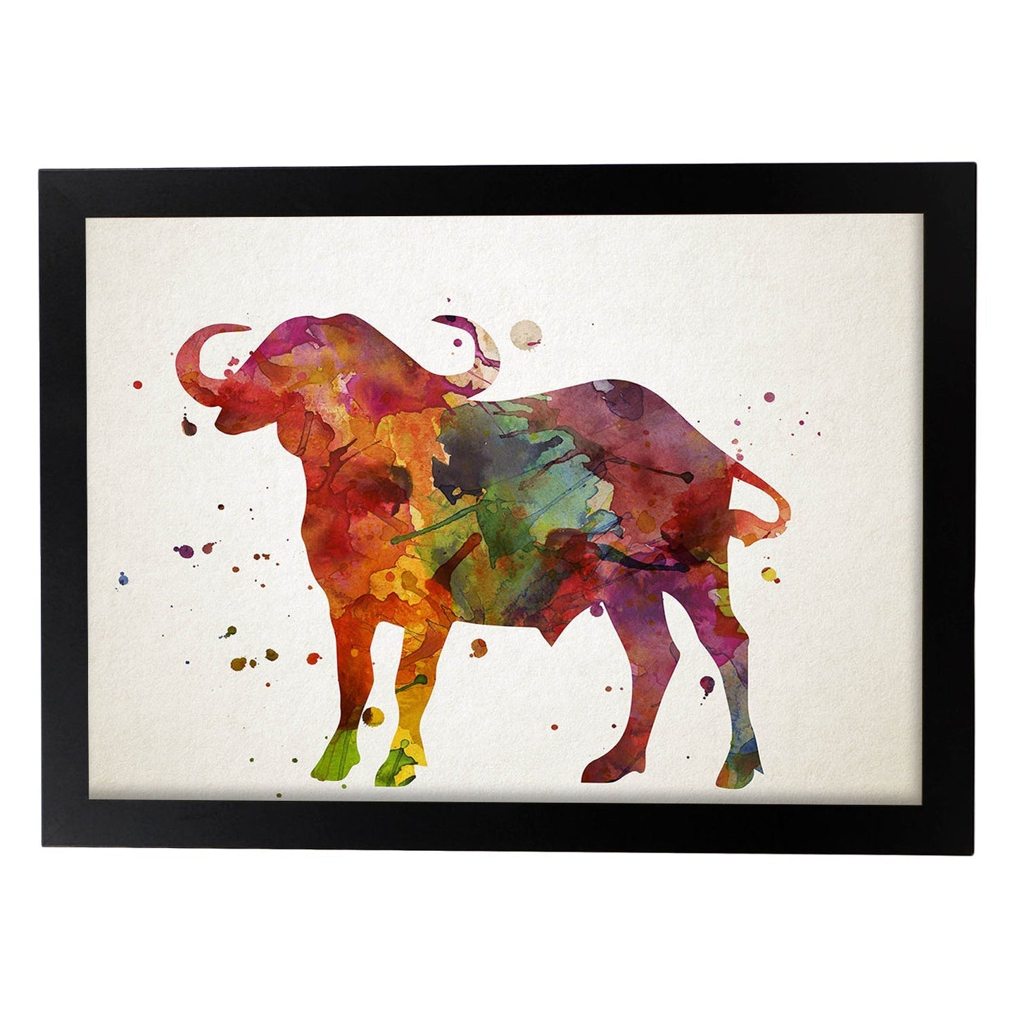 Poster de Buffalo estilo acuarela. Láminas de animales con estilo acuarela-Artwork-Nacnic-A3-Marco Negro-Nacnic Estudio SL