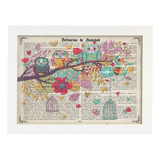 Poster de Buhos de colores. Láminas coloridas con definiciones. Ilustraciones llenas de color para-Artwork-Nacnic-A4-Marco Blanco-Nacnic Estudio SL