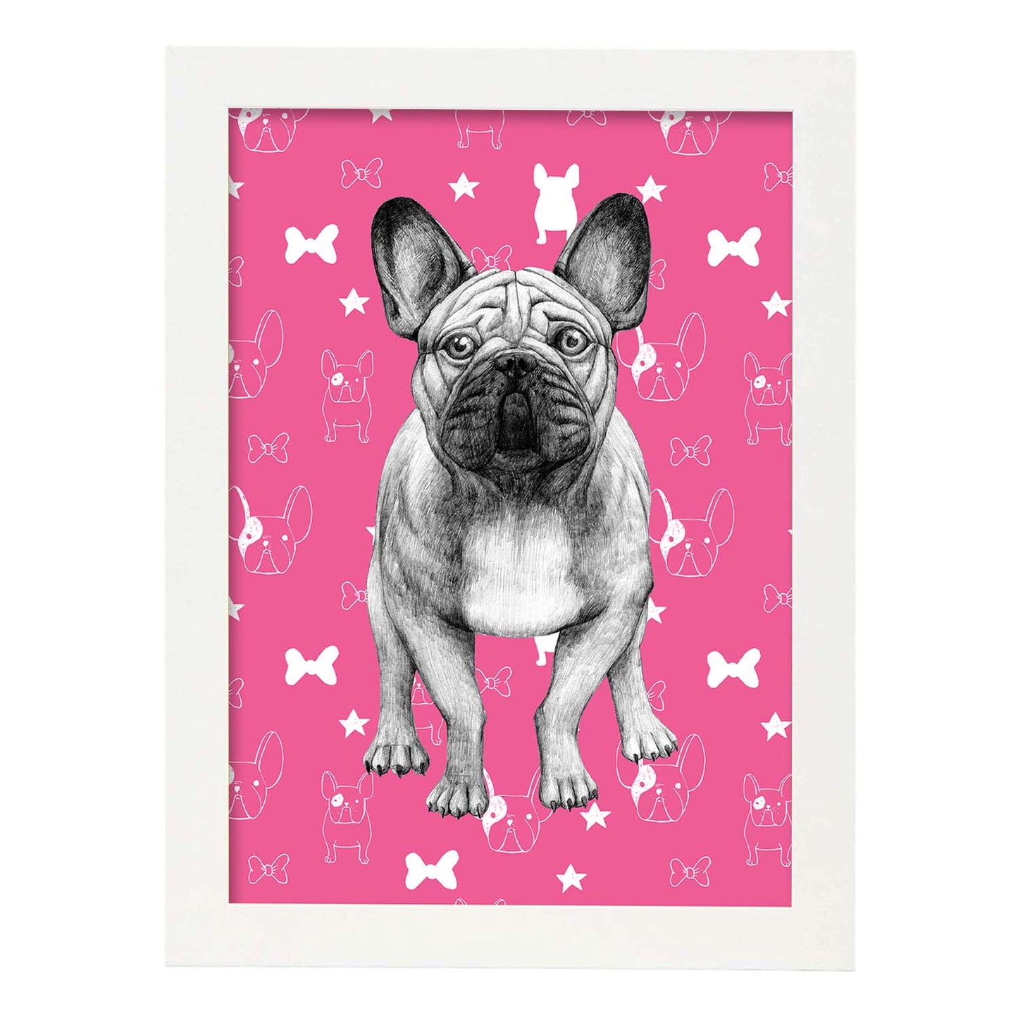 Poster de Bulldog rosa. Lámina decorativa de perros.-Artwork-Nacnic-A3-Marco Blanco-Nacnic Estudio SL