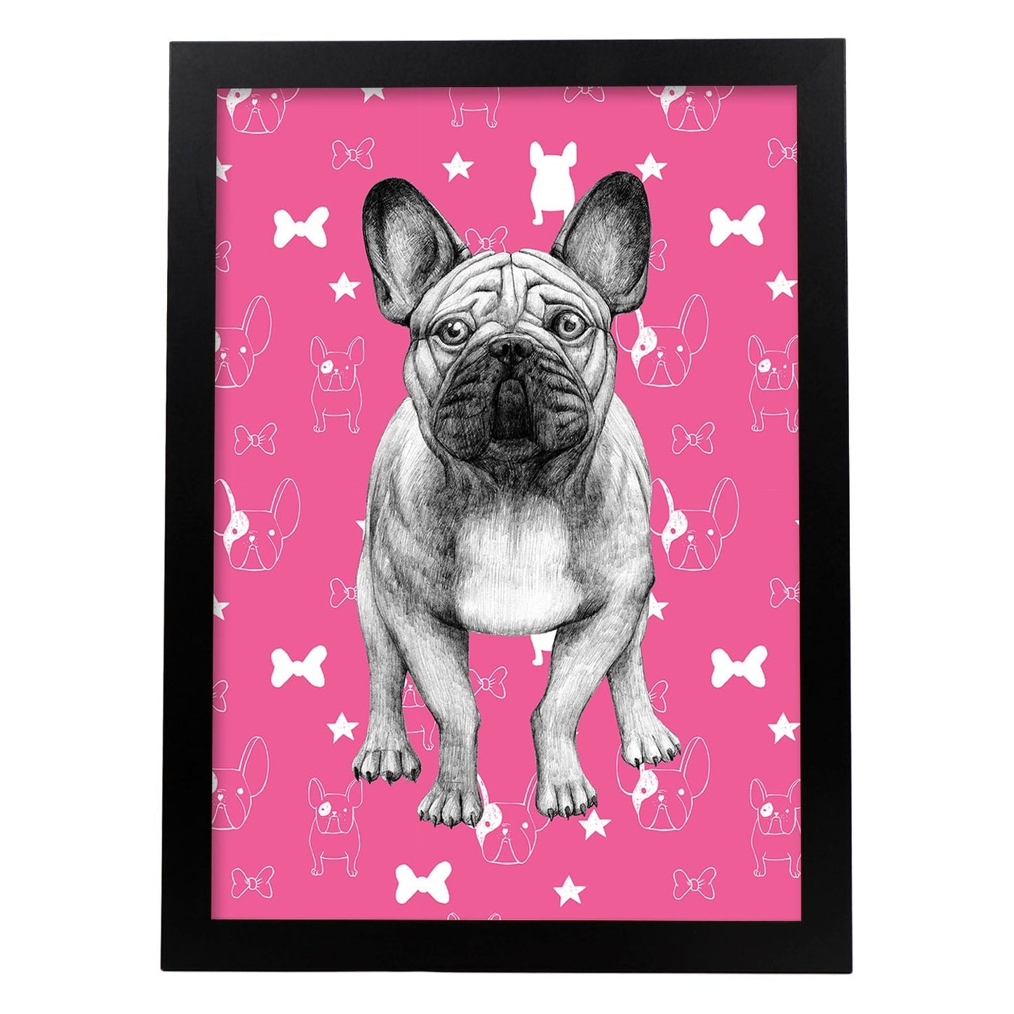 Poster de Bulldog rosa. Lámina decorativa de perros.-Artwork-Nacnic-A3-Marco Negro-Nacnic Estudio SL