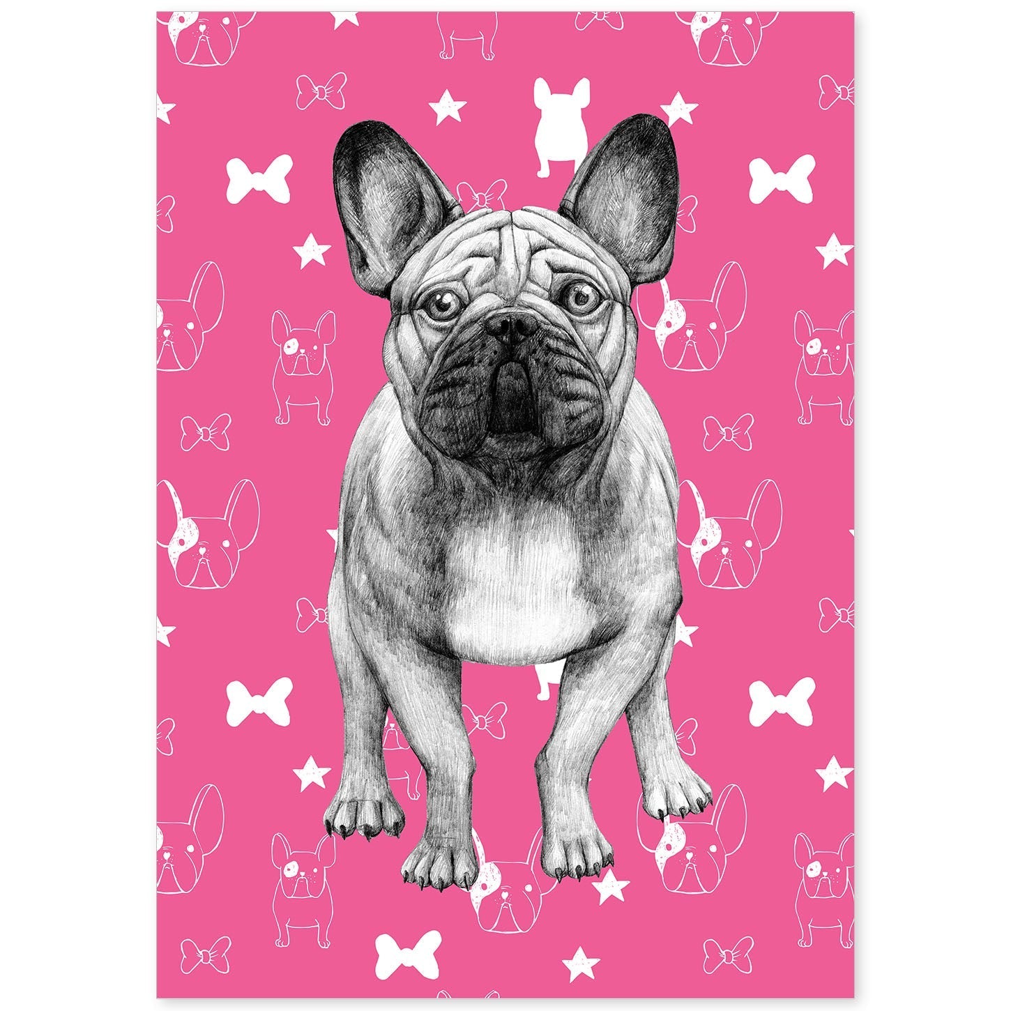Poster de Bulldog rosa. Lámina decorativa de perros.-Artwork-Nacnic-A4-Sin marco-Nacnic Estudio SL