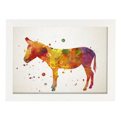 Poster de Burro estilo acuarela. Láminas de animales con estilo acuarela-Artwork-Nacnic-A4-Marco Blanco-Nacnic Estudio SL