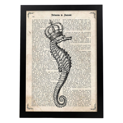 Poster de Caballito de mar con corona. Láminas de animales con definiciones. Regalo para los amantes de los animales.-Artwork-Nacnic-A4-Marco Negro-Nacnic Estudio SL