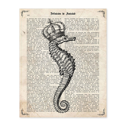 Poster de Caballito de mar con corona. Láminas de animales con definiciones. Regalo para los amantes de los animales.-Artwork-Nacnic-A4-Sin marco-Nacnic Estudio SL