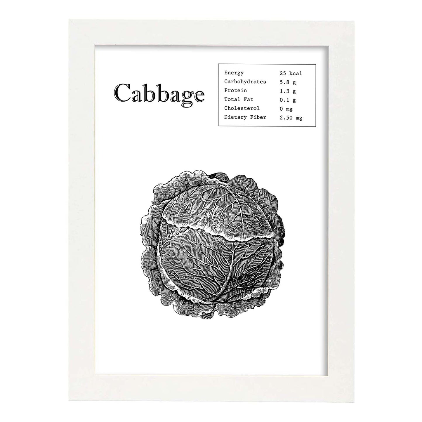 Poster de Cabbage. Láminas de frutas y verduras en inglés.-Artwork-Nacnic-A3-Marco Blanco-Nacnic Estudio SL