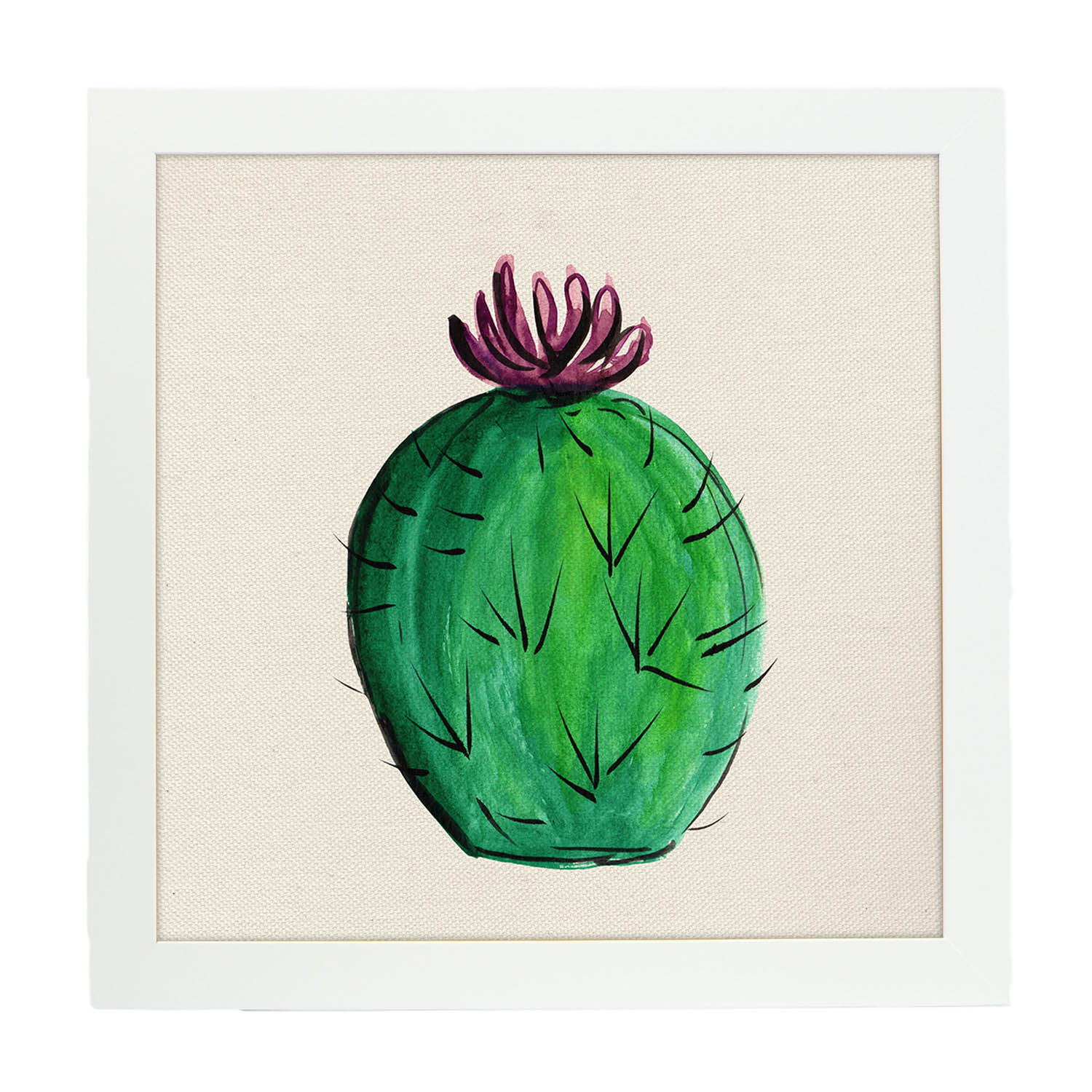 Poster de cactus dibujado. Lámina de Cactus en flor-Artwork-Nacnic-20x20 cm-Marco Blanco-Nacnic Estudio SL