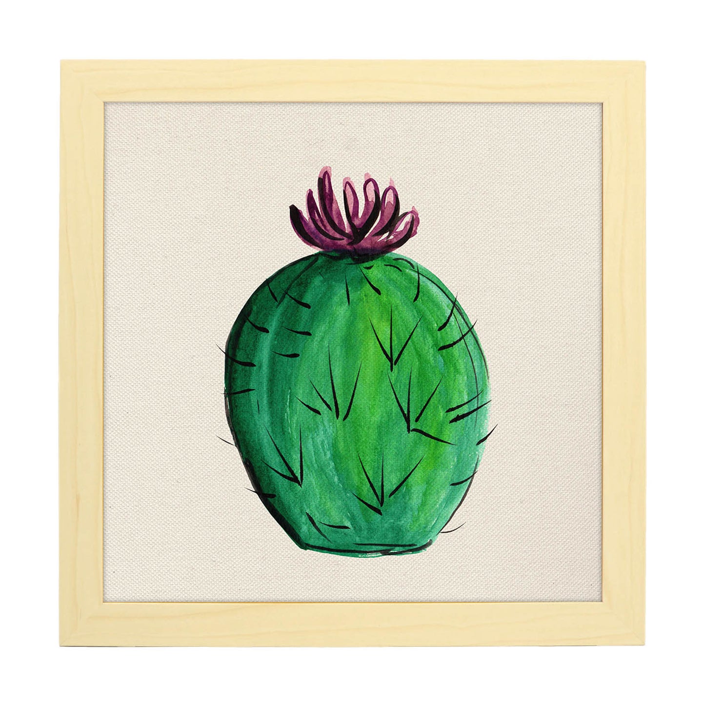 Poster de cactus dibujado. Lámina de Cactus en flor-Artwork-Nacnic-20x20 cm-Marco Madera clara-Nacnic Estudio SL