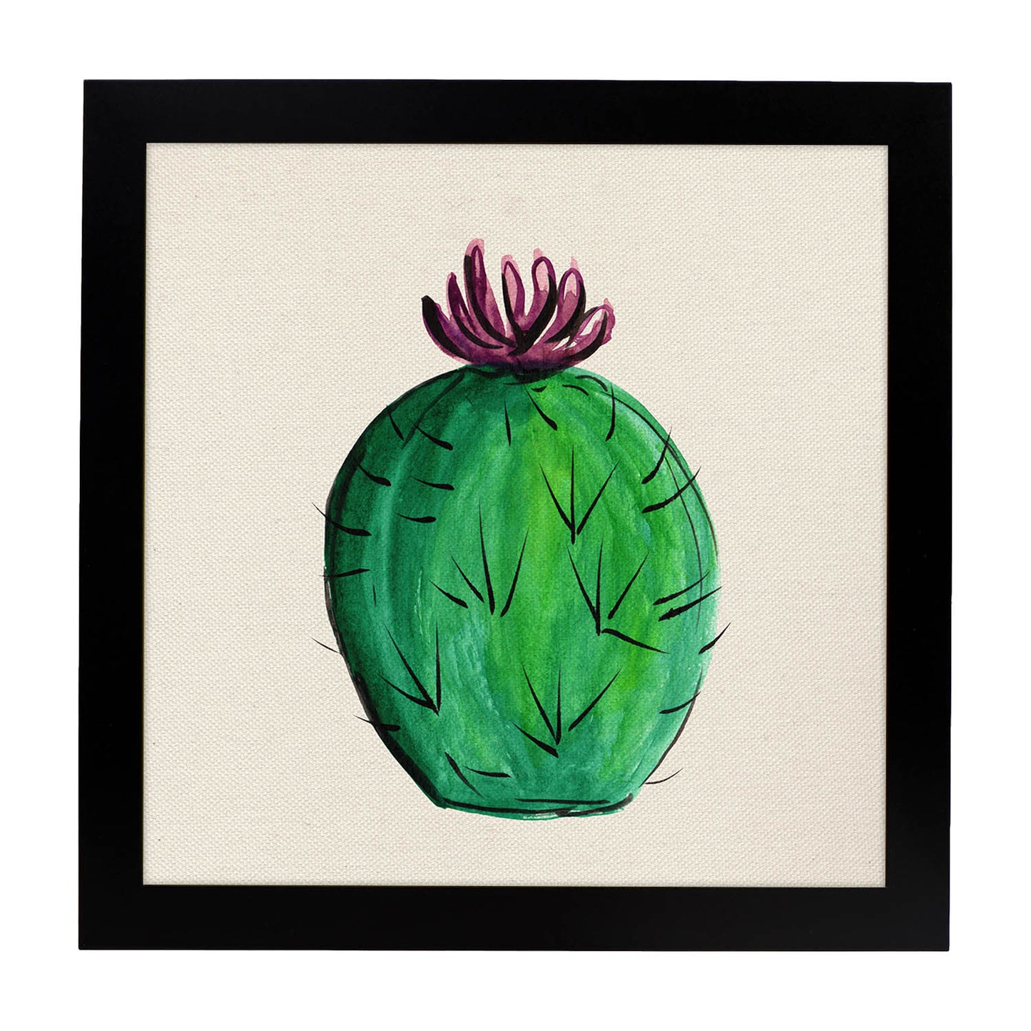 Poster de cactus dibujado. Lámina de Cactus en flor-Artwork-Nacnic-25x25 cm-Marco Negro-Nacnic Estudio SL