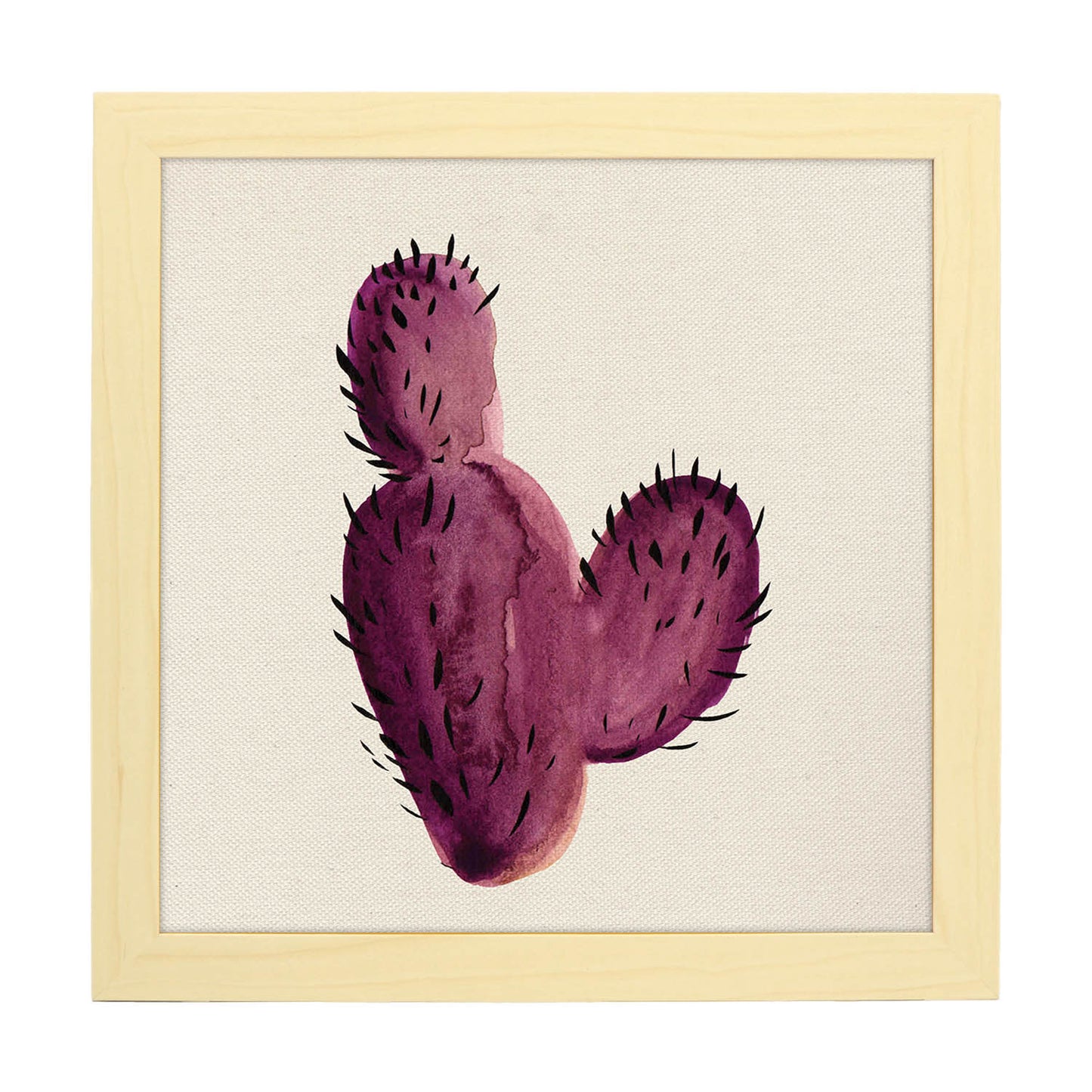 Poster de cactus dibujado. Lámina de Espinas de color-Artwork-Nacnic-20x20 cm-Marco Madera clara-Nacnic Estudio SL