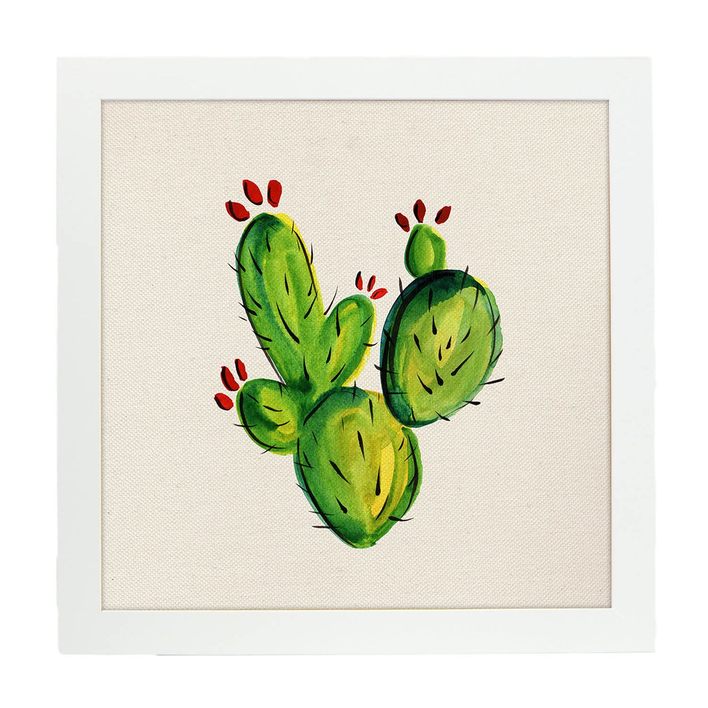 Poster de cactus dibujado. Lámina de Mírame, no me toques-Artwork-Nacnic-20x20 cm-Marco Blanco-Nacnic Estudio SL