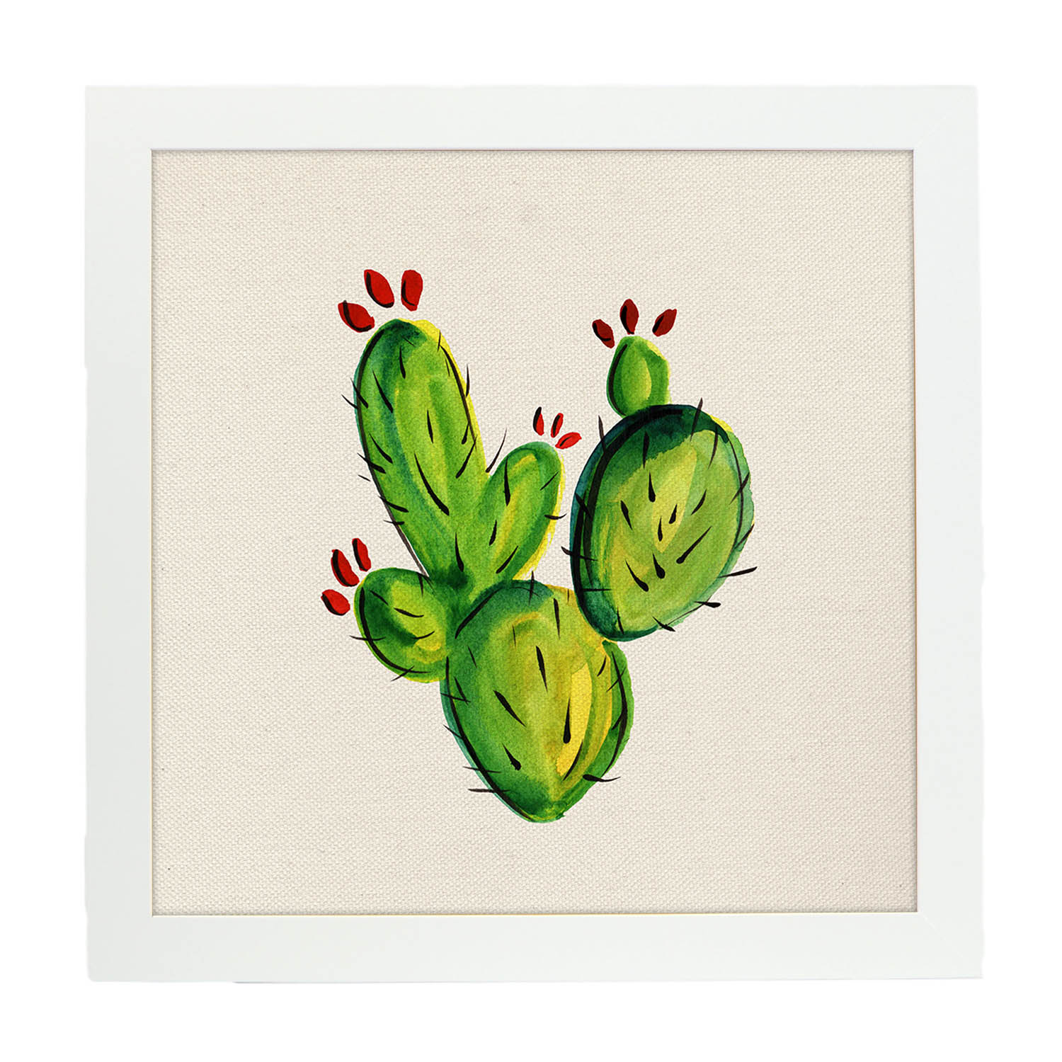 Poster de cactus dibujado. Lámina de Mírame, no me toques-Artwork-Nacnic-20x20 cm-Marco Blanco-Nacnic Estudio SL