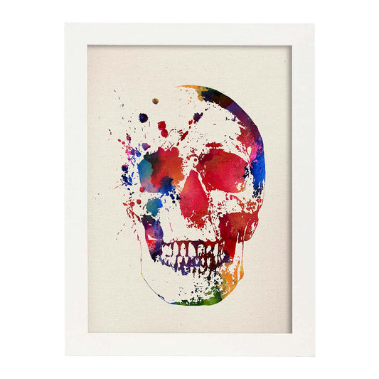 Poster de Calavera con diseño acuarela. Mix de láminas con estilo acuarela-Artwork-Nacnic-A4-Marco Blanco-Nacnic Estudio SL