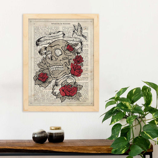 Poster de Calavera con rosas. Láminas de calaveras. Decoración de hogar.-Artwork-Nacnic-Nacnic Estudio SL
