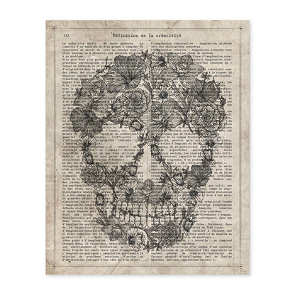 Poster de Calavera flores blanco y negro. Láminas de calaveras. Decoración de hogar.-Artwork-Nacnic-A4-Sin marco-Nacnic Estudio SL