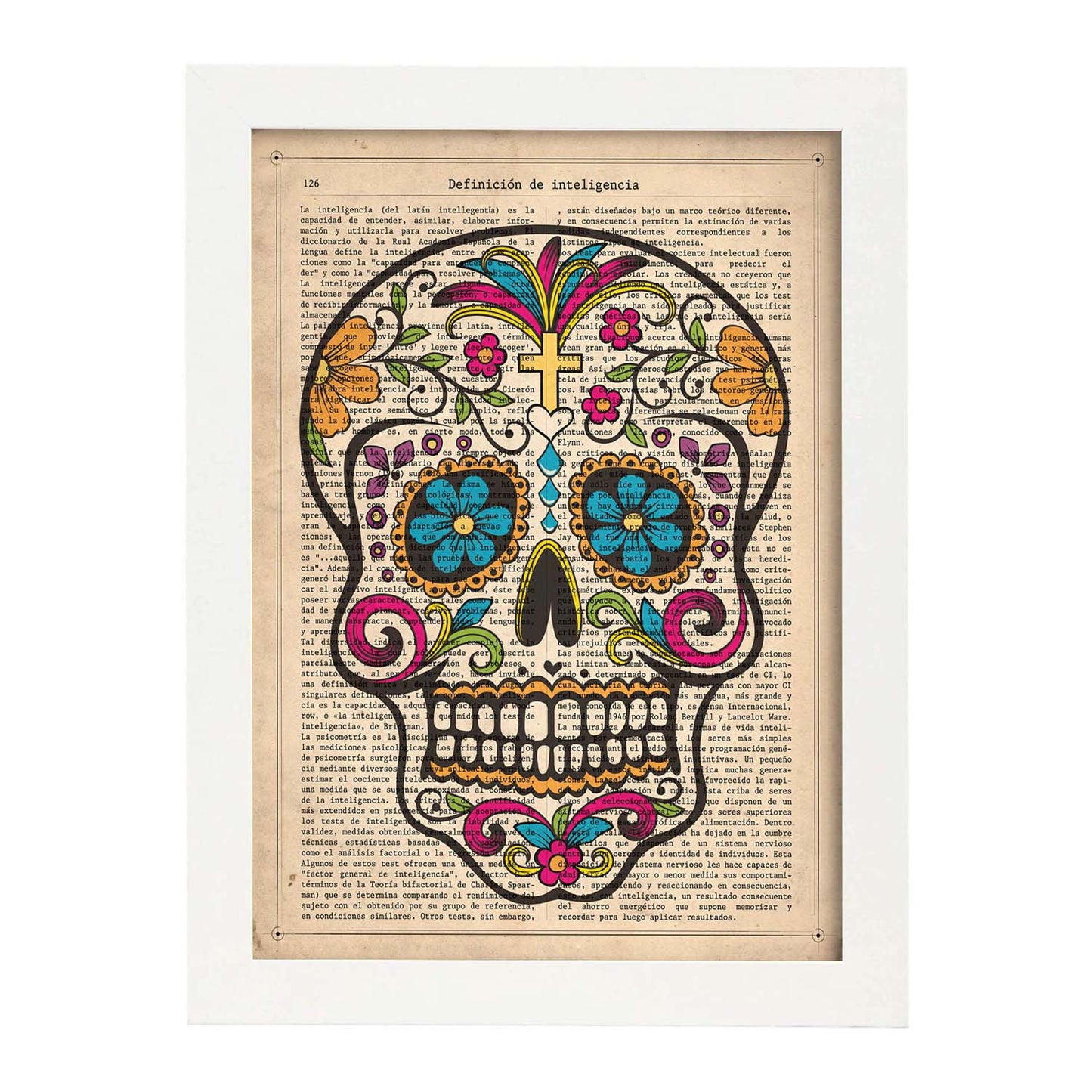 Poster de Calavera mexicana colores. Láminas de calaveras. Decoración de hogar.-Artwork-Nacnic-Nacnic Estudio SL