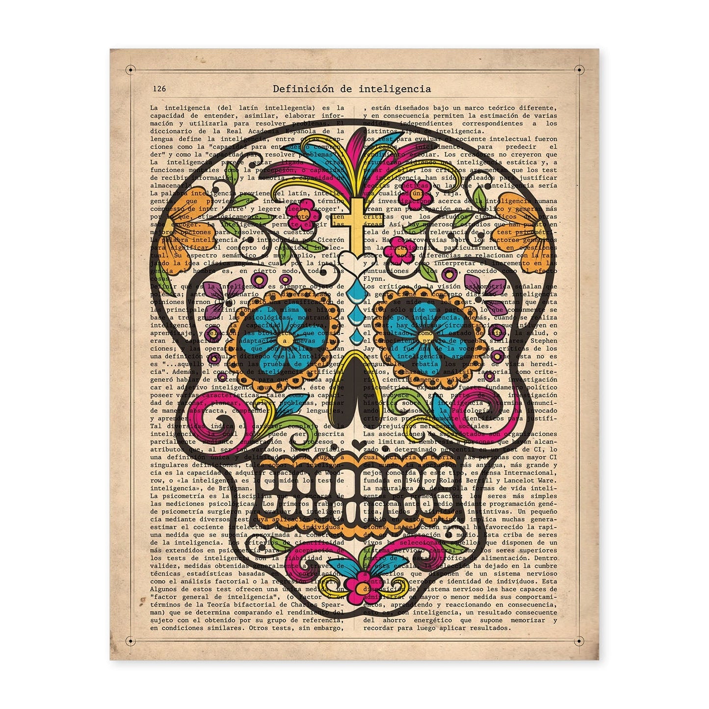 Poster de Calavera mexicana colores. Láminas de calaveras. Decoración de hogar.-Artwork-Nacnic-A4-Sin marco-Nacnic Estudio SL