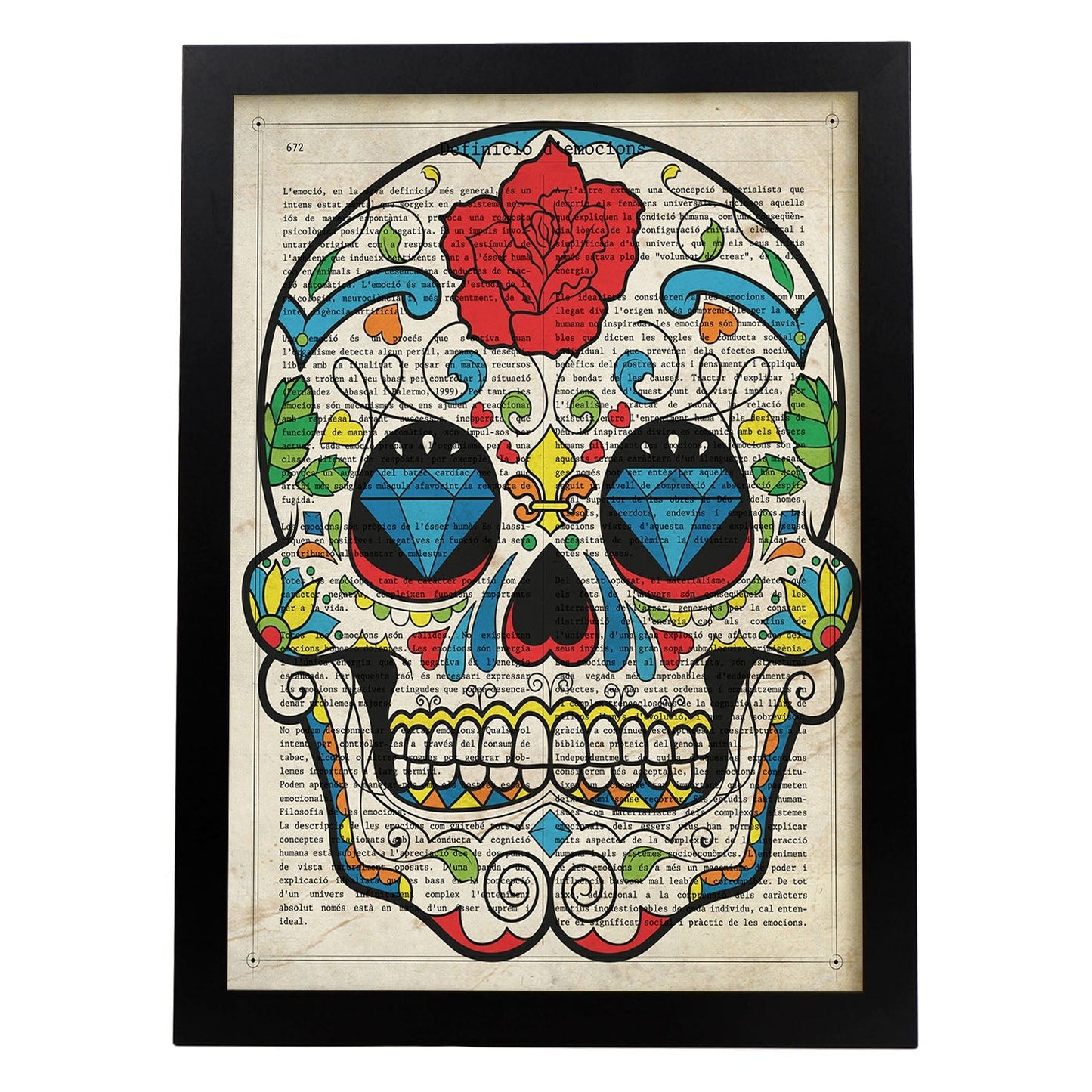 Poster de Calavera mexicana con flor. Láminas de calaveras. Decoración de hogar.-Artwork-Nacnic-A3-Marco Negro-Nacnic Estudio SL