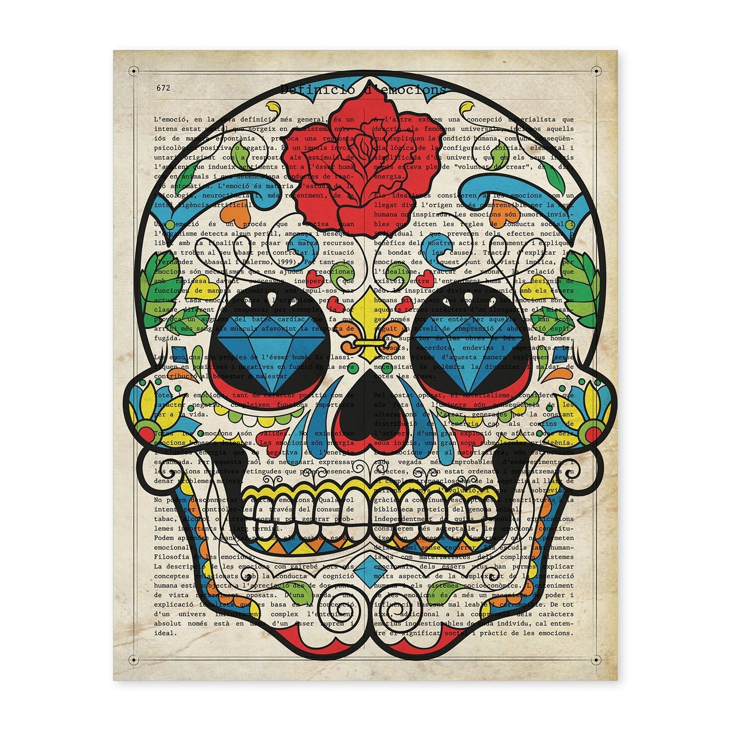 Poster de Calavera mexicana con flor. Láminas de calaveras. Decoración de hogar.-Artwork-Nacnic-A4-Sin marco-Nacnic Estudio SL