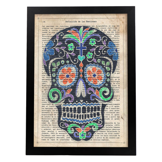 Poster de Calavera mexicana negra. Láminas de calaveras. Decoración de hogar.-Artwork-Nacnic-A4-Marco Negro-Nacnic Estudio SL