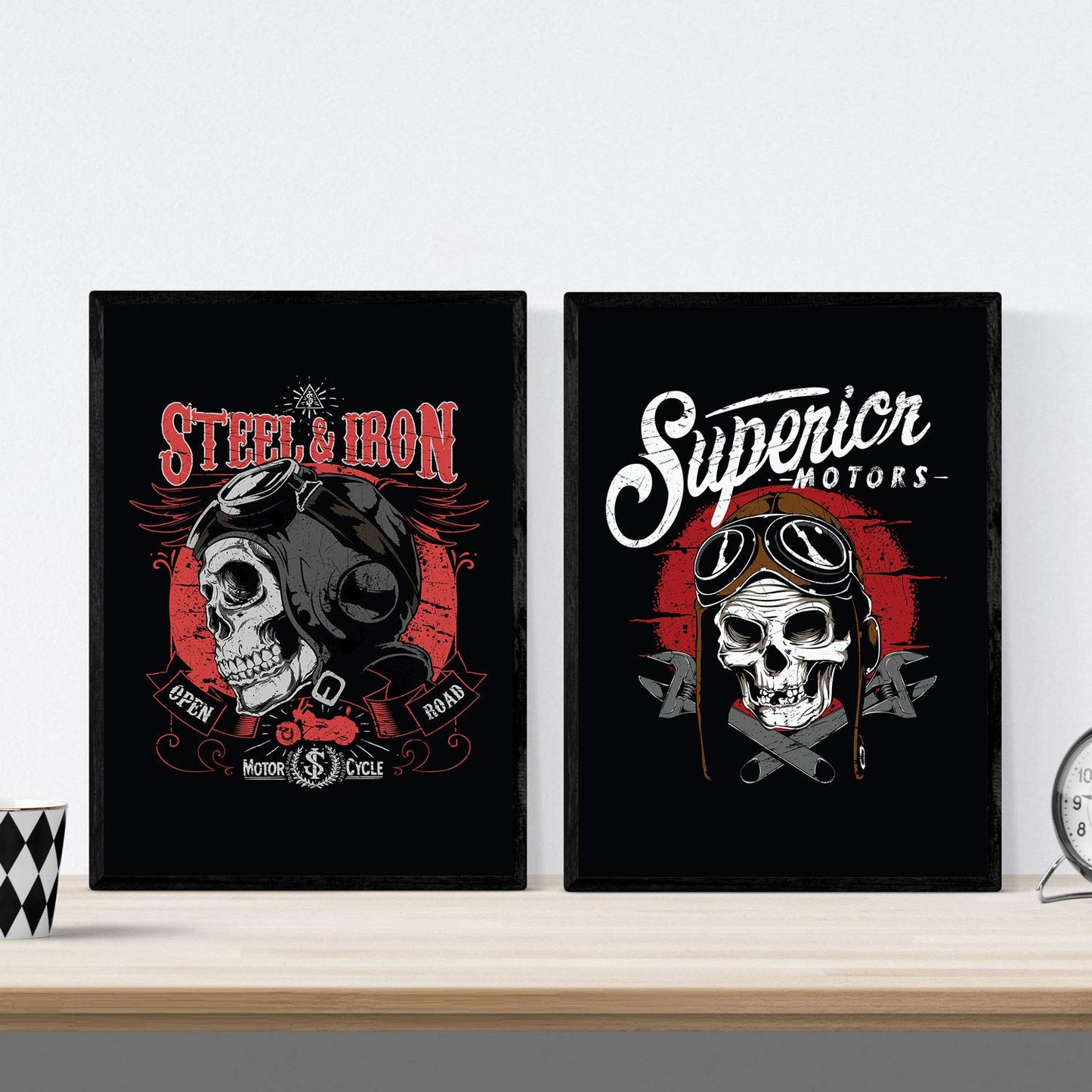Poster de Calaveras y cascos moto. Lámina decorativa de diseño.-Artwork-Nacnic-Nacnic Estudio SL