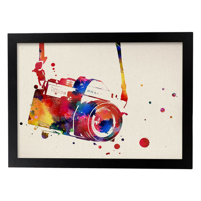 Poster de Cámara fotografica con diseño acuarela. Mix de láminas con estilo acuarela-Artwork-Nacnic-A3-Marco Negro-Nacnic Estudio SL
