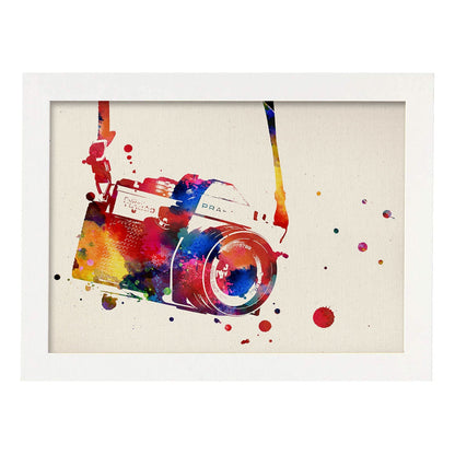 Poster de Cámara fotografica con diseño acuarela. Mix de láminas con estilo acuarela-Artwork-Nacnic-A4-Marco Blanco-Nacnic Estudio SL