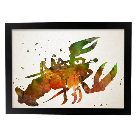 Poster de Cangrejo 2 estilo acuarela. Láminas de animales con estilo acuarela-Artwork-Nacnic-A4-Marco Negro-Nacnic Estudio SL