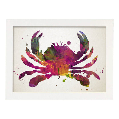 Poster de Cangrejo estilo acuarela. Láminas de animales con estilo acuarela-Artwork-Nacnic-A4-Marco Blanco-Nacnic Estudio SL