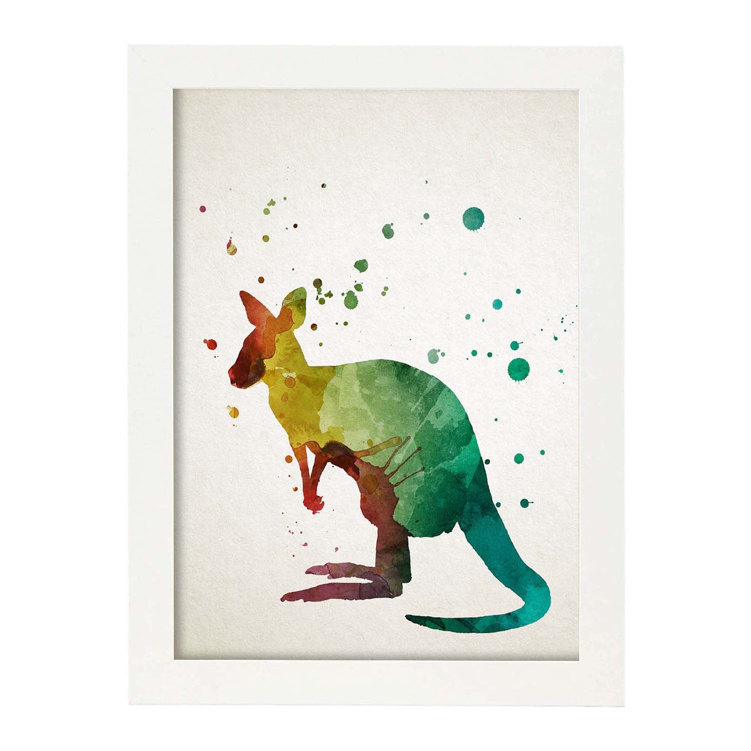 Poster de Canguro estilo acuarela. Láminas de animales con estilo acuarela-Artwork-Nacnic-A3-Marco Blanco-Nacnic Estudio SL