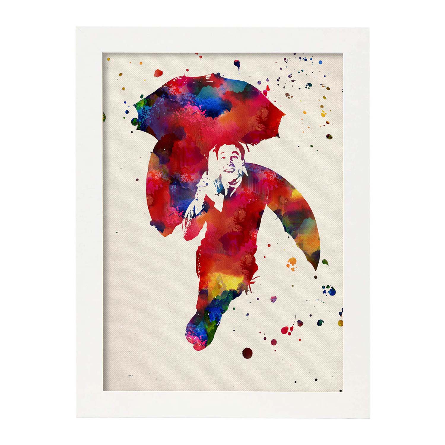 Poster de Cantando bajo la lluvia con diseño acuarela. Mix de láminas con estilo acuarela-Artwork-Nacnic-A3-Marco Blanco-Nacnic Estudio SL
