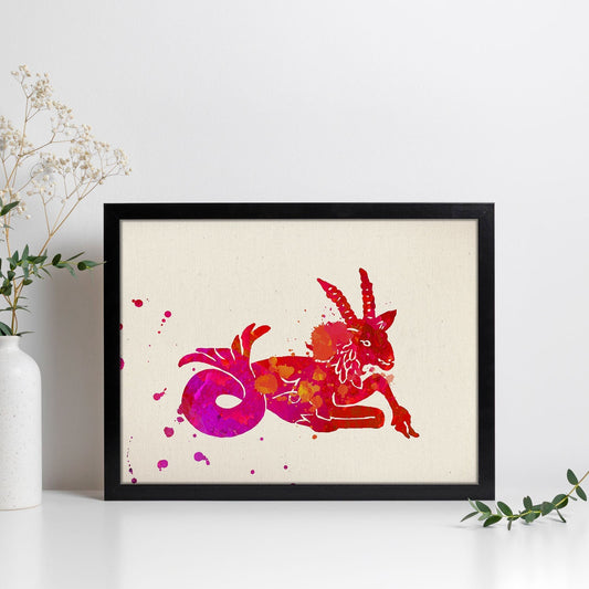Poster de Capricornio a estilo acuarela. Láminas de los símbolos del zodiaco con diseños coloridos de pintura acuarela.-Artwork-Nacnic-Nacnic Estudio SL