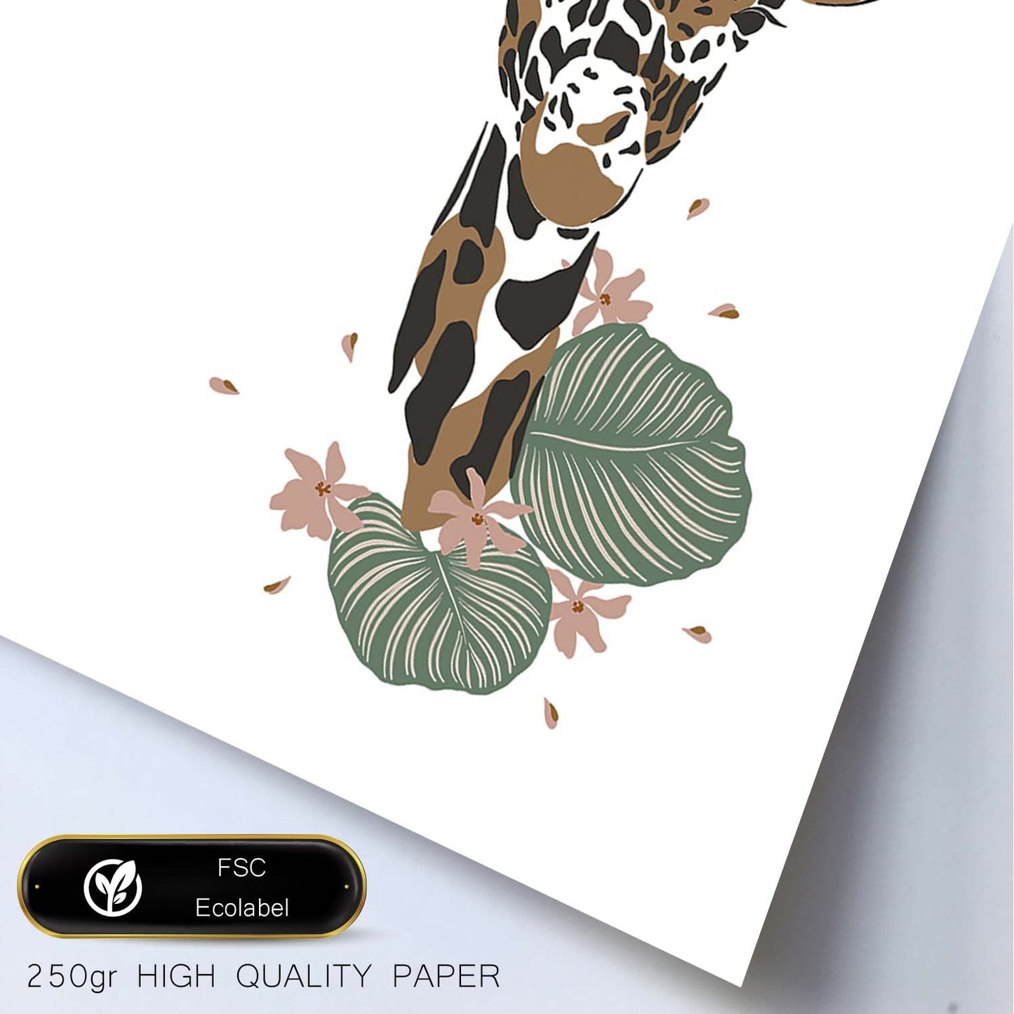 Poster de Cara Jirafa. Lámina de animal de la jungla con flores y vegetación.-Artwork-Nacnic-Nacnic Estudio SL